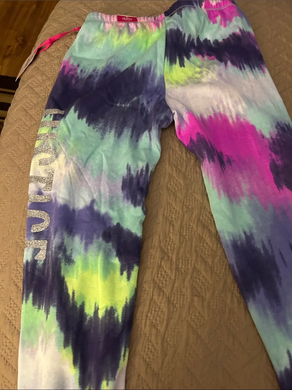 Justice Girls Tie-Dye Cropped Hoodie in Mint, Navy, Pink & Lime Size M(10)